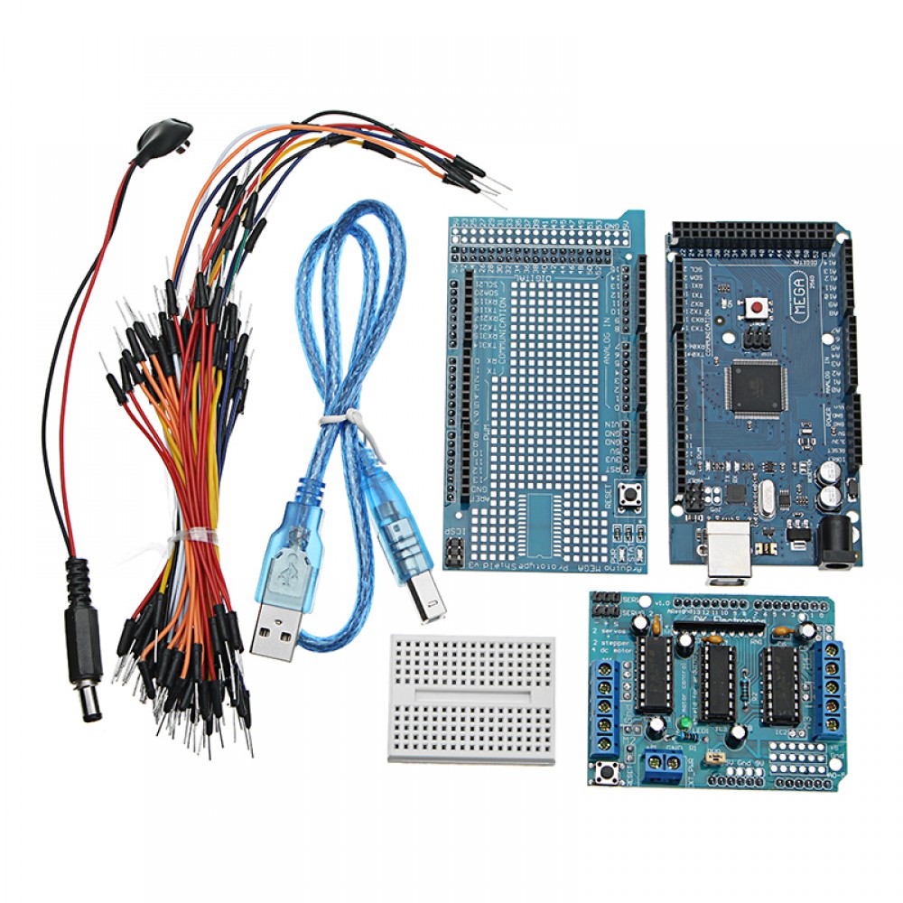 MEGA2560 R3 Microcontroller With Prototype Board + L293D Motor Drive Shield For Arduino